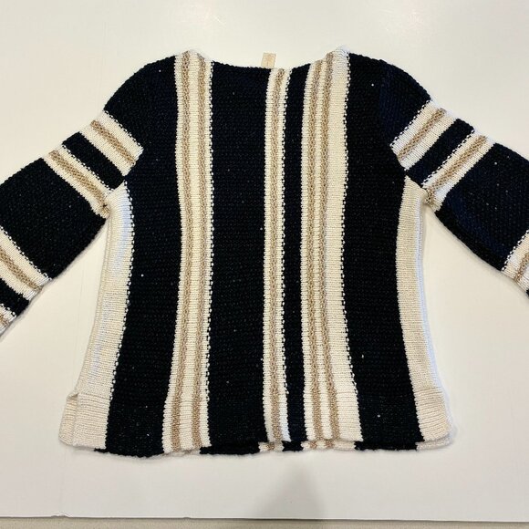Chico’s Elin Shine Striped Pullover Sweater – Navy Gold Knit 3/4 Sleeve 1 - Picture 6 of 6